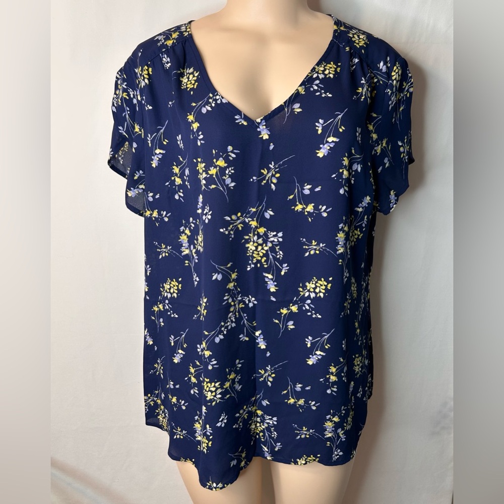 Croft & Borrow Women’s Blouse Navy Blue Multicolor Yellow Purple Design X-L